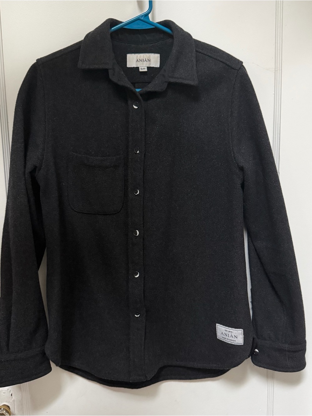 Anian Women’s Small Modern Melton Grey Wool Button-Up
